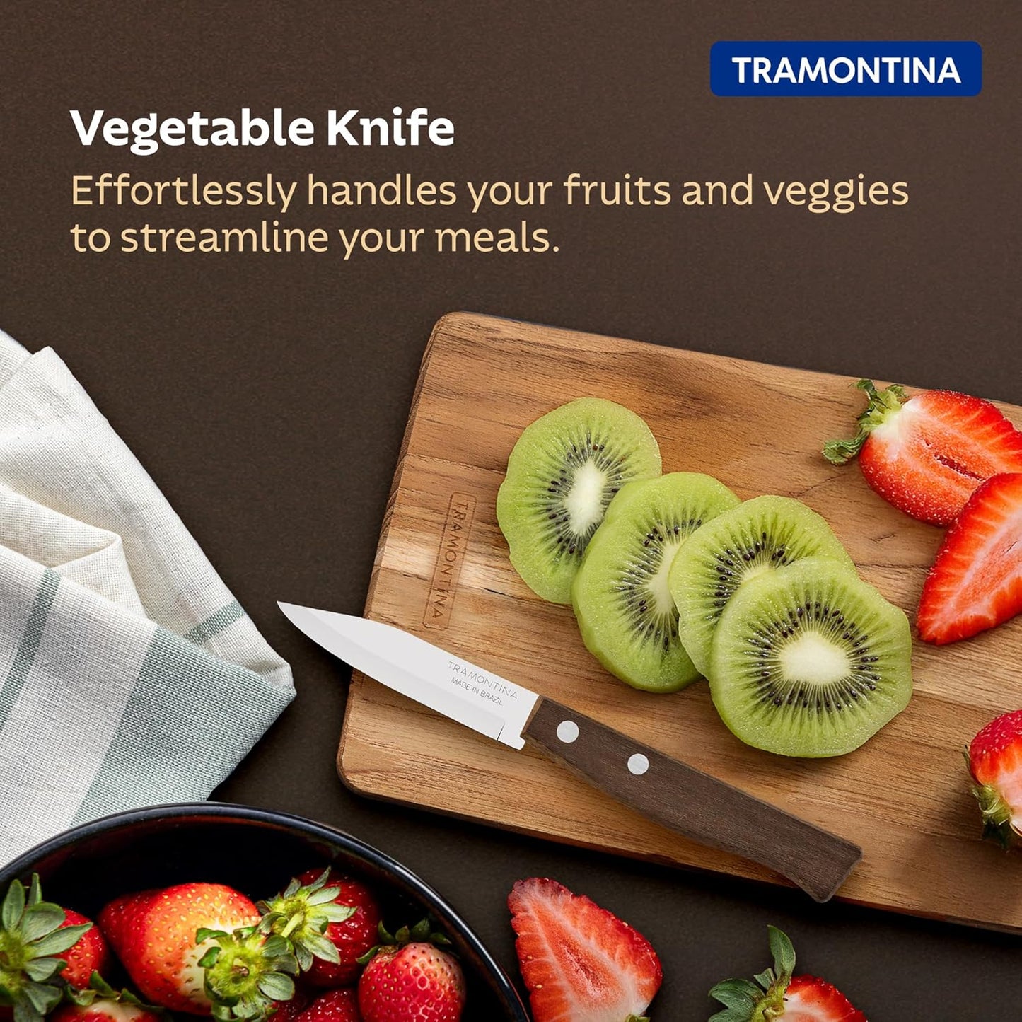 SEO Title: Tramontina Tradicional 3 Inch Vegetable & Fruit Knife | Stainless Steel Paring Knife | Natural Wooden Handle