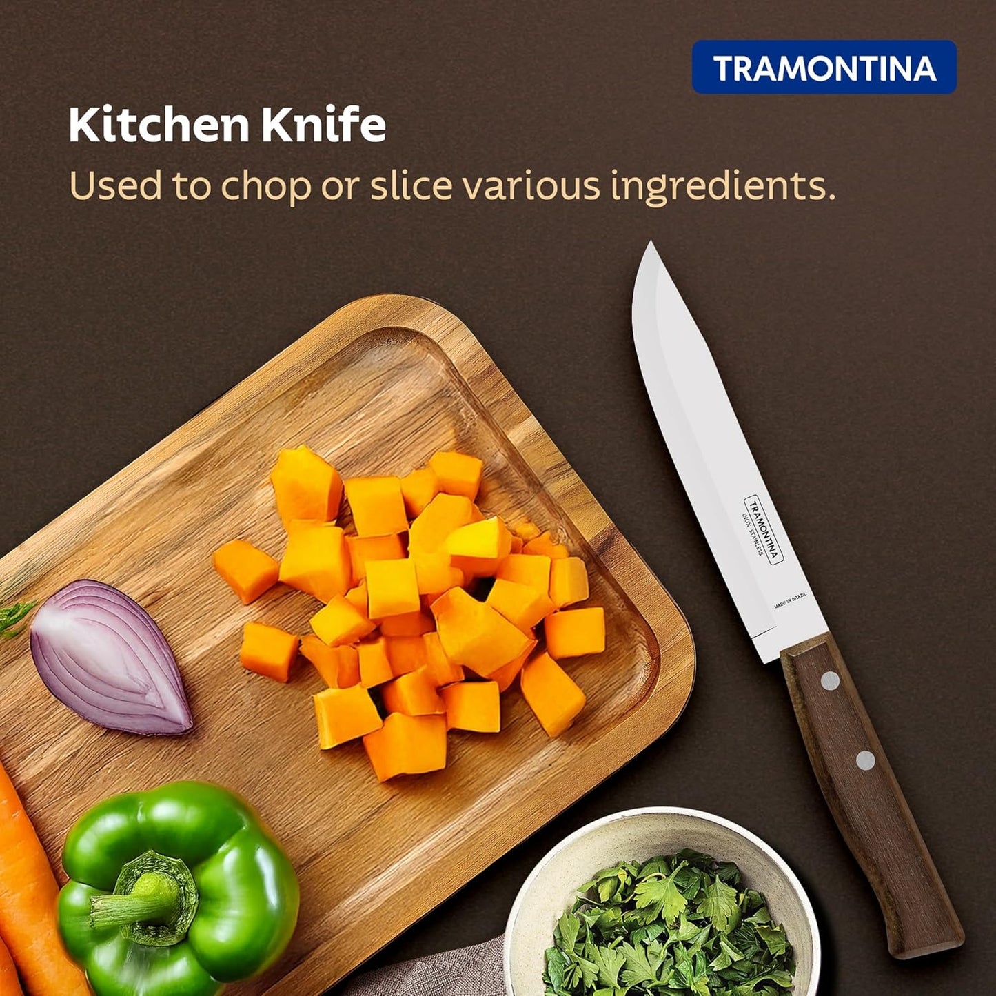 Tramontina 15cm Utility Kitchen Knife | Sharp Stainless Steel Blade with Premium Brazilian Wood Handle