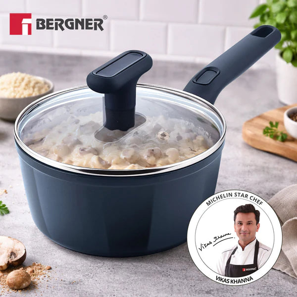 Bergner Jade Forged Aluminium Saucepan 18cm (1.8L) with Glass Lid | Ceramic Non-Stick