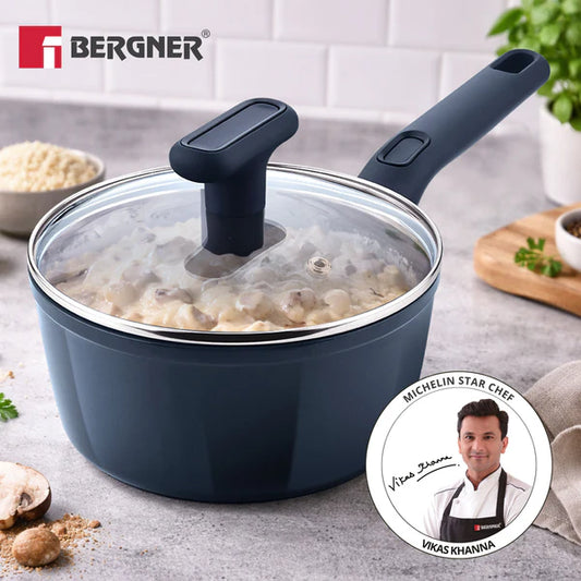 Bergner Jade Forged Aluminium Saucepan 18cm (1.8L) with Glass Lid | Ceramic Non-Stick