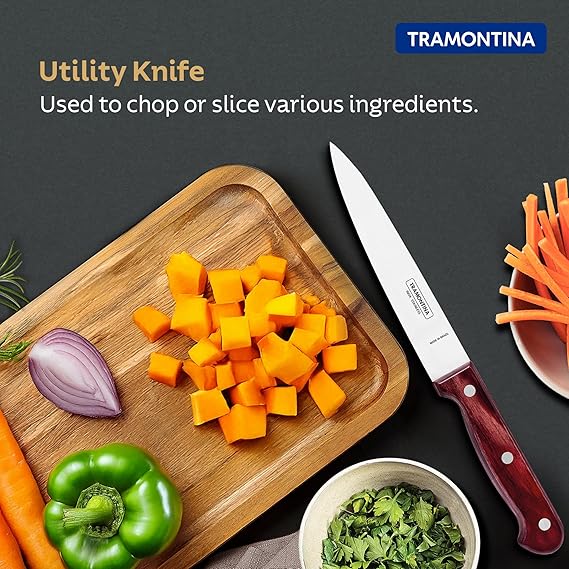 Buy Tramontina Polywood 6 Inch Utility Knife | Stainless Steel Multipurpose Kitchen Knife | Red Wooden Handle