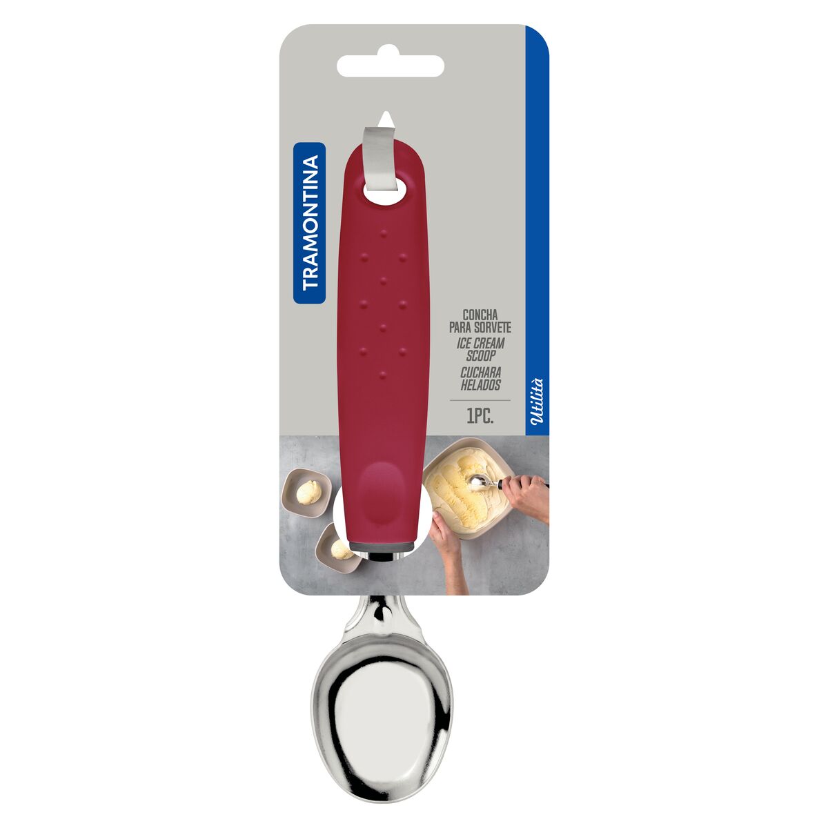 Tramontina Stainless Steel Ice Cream Scoop | Red Polypropylene Handle