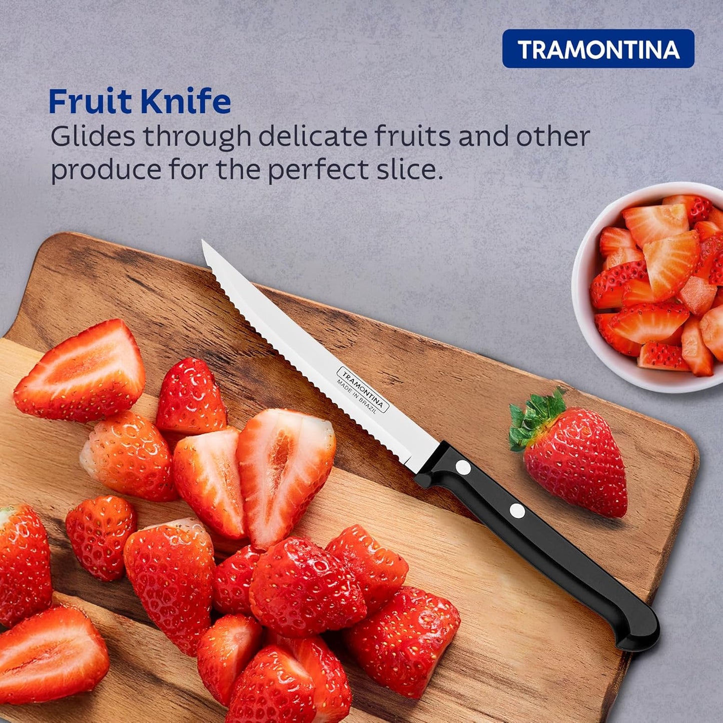 Tramontina 5-Inch Steak & Fruit Knife | Sharp Serrated Stainless Steel Blade with Comfortable Black Handle