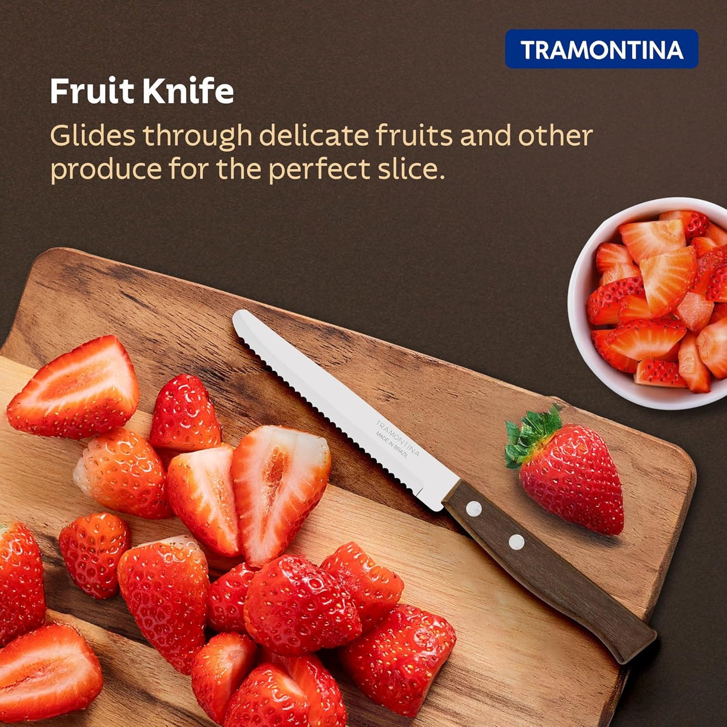Tramontina Fruit Knife with Brazilian Wood Handle | Ultra Sharp Stainless Steel Kitchen Knife for Effortless Fruit Cutting
