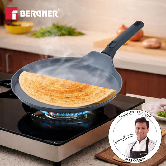 Bergner Jade 28cm Ceramic Non-Stick Dosa Tawa | Forged Aluminium | Induction Ready