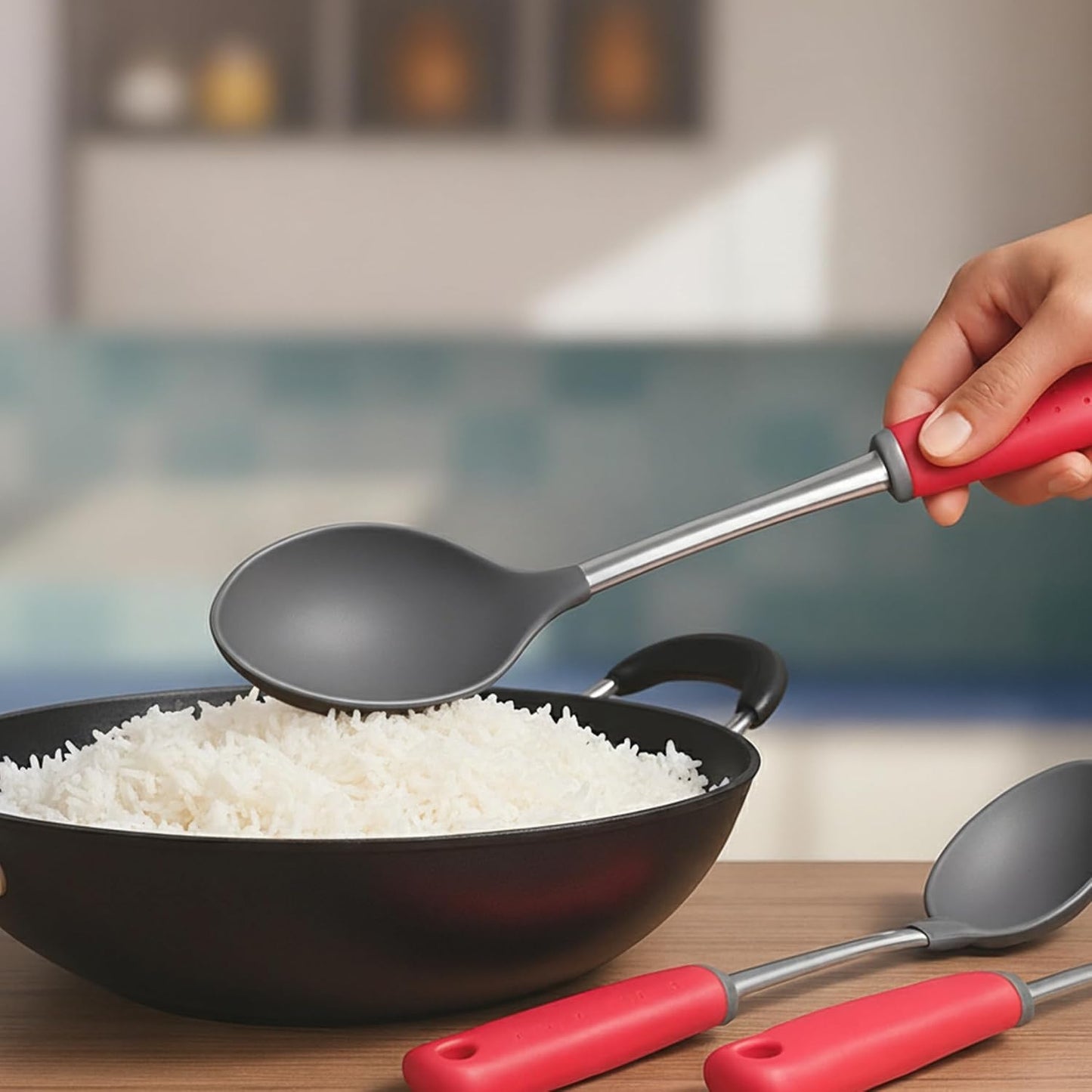 Tramontina Nylon Rice Spoon | Red Polypropylene Handle