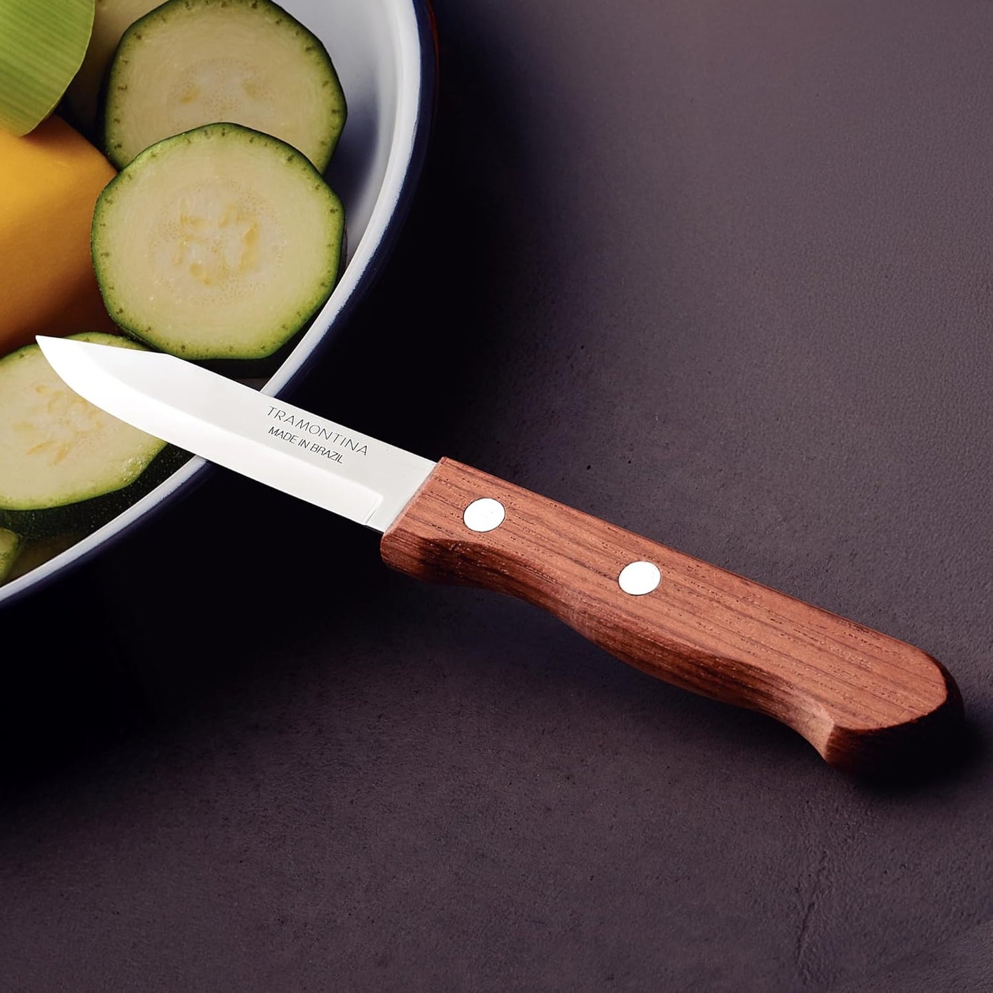 TRAMONTINA Dynamic 7cm Vegetable & Fruit Knife | Stainless Steel Paring Knife | Natural Wood Handle for Precision Cutting
