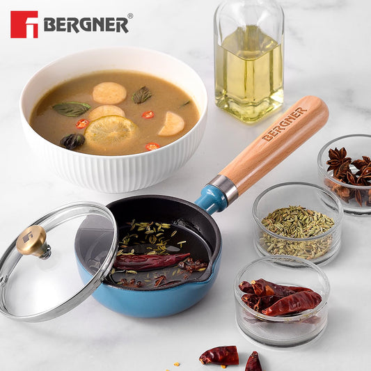 Bergner Excalibur 12cm Cast Iron Tadka Pan with Lid | Blue