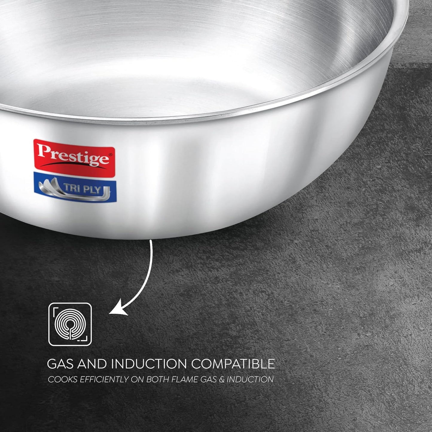 Prestige 6-Piece Tri-Ply Stainless Steel Tasla Kadai Set with Free Pakkad|Gas & Induction Compatible|Even Heat Distribution| Durable Rust-Proof Interior| Space Saving Design