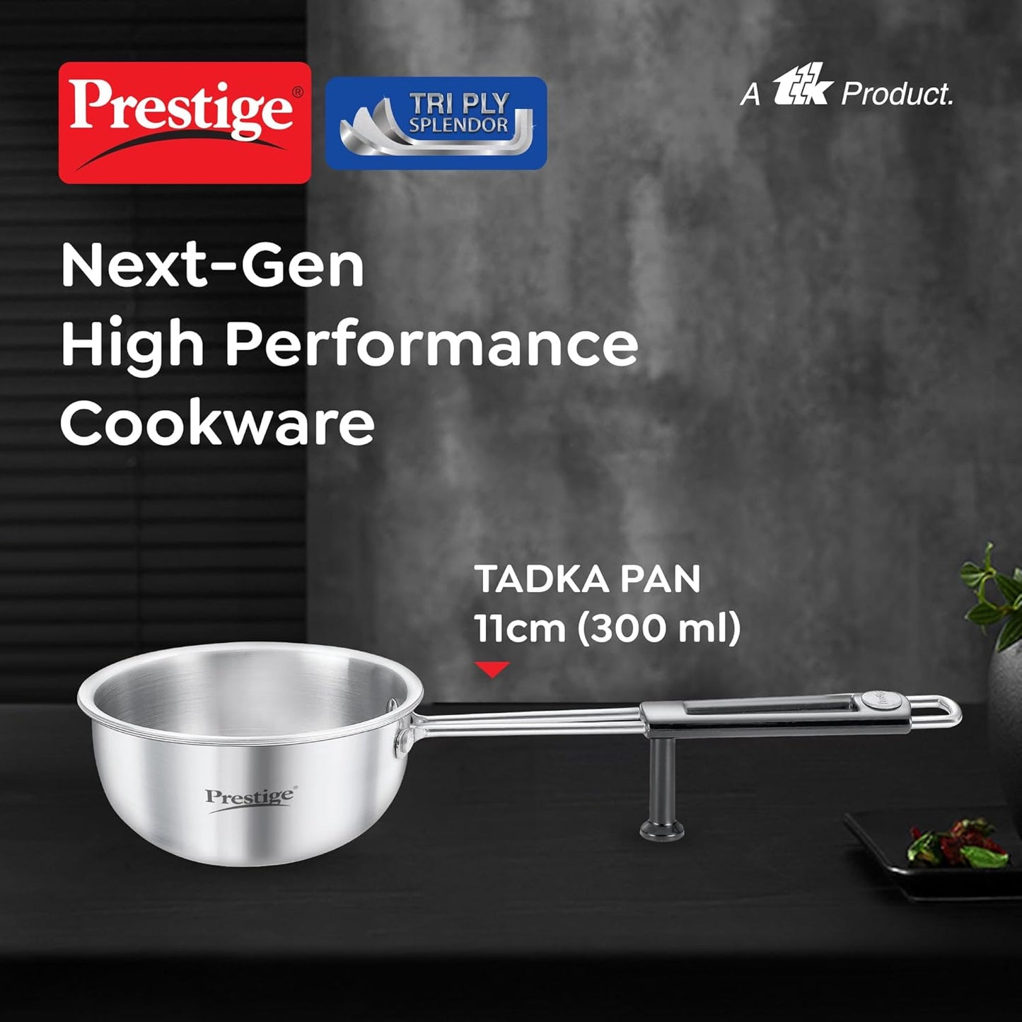 Prestige Tri-Ply Stainless Steel Splendor Tadka Pan| Gas & Induction Compatible| Rimmed Edge| in-Built Stand| Heat Resistance Handle| Thick Gauge