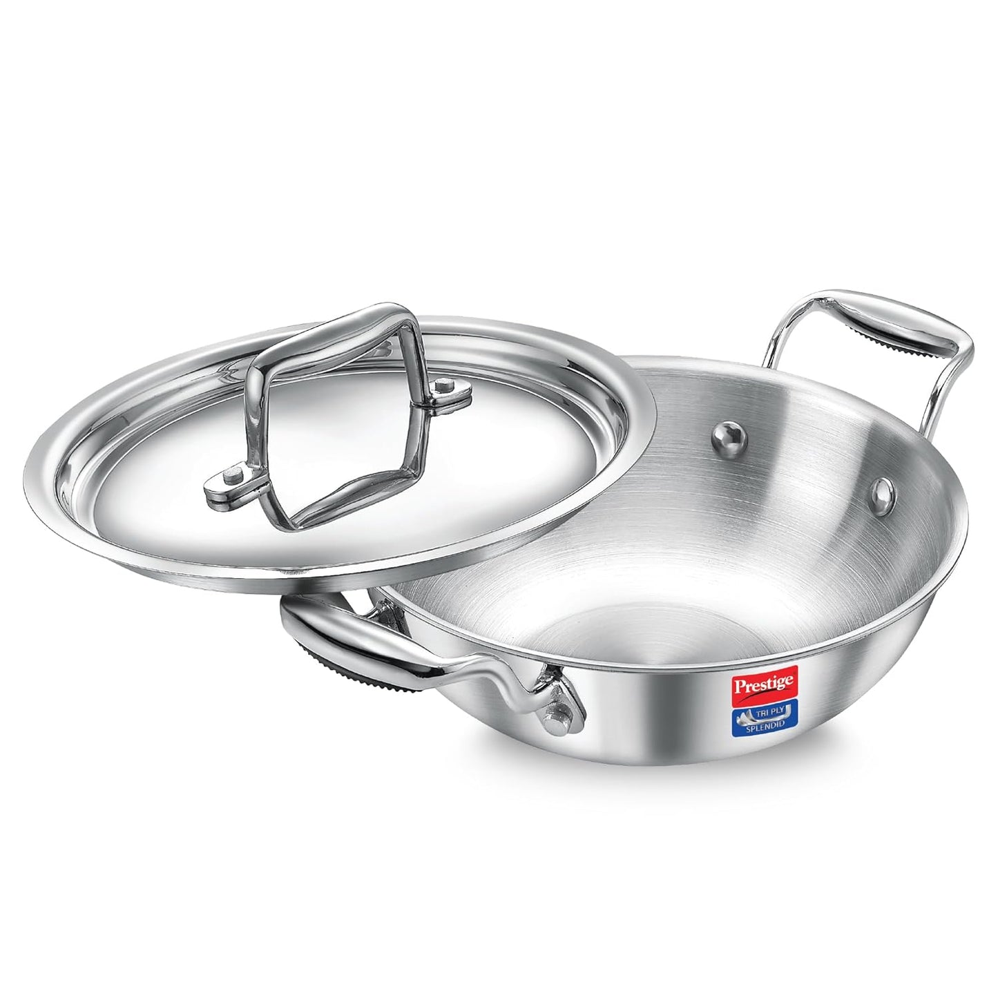 Prestige Tri-Ply Stainless Steel Splendid Kadai with Lid|Gas and Induction Compatible|Even Heat Distribution| Thick Gauge Tri-Ply Body| Perma Cool Handles|15 Year Warranty