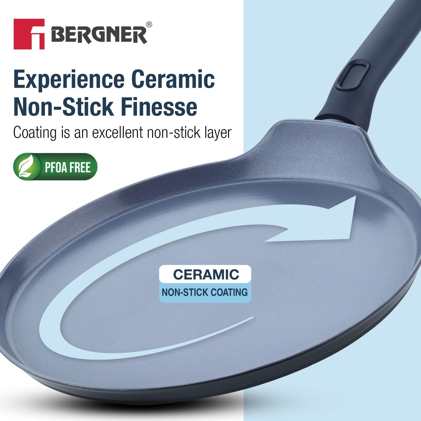 Bergner Jade 28cm Ceramic Non-Stick Dosa Tawa | Forged Aluminium | Induction Ready