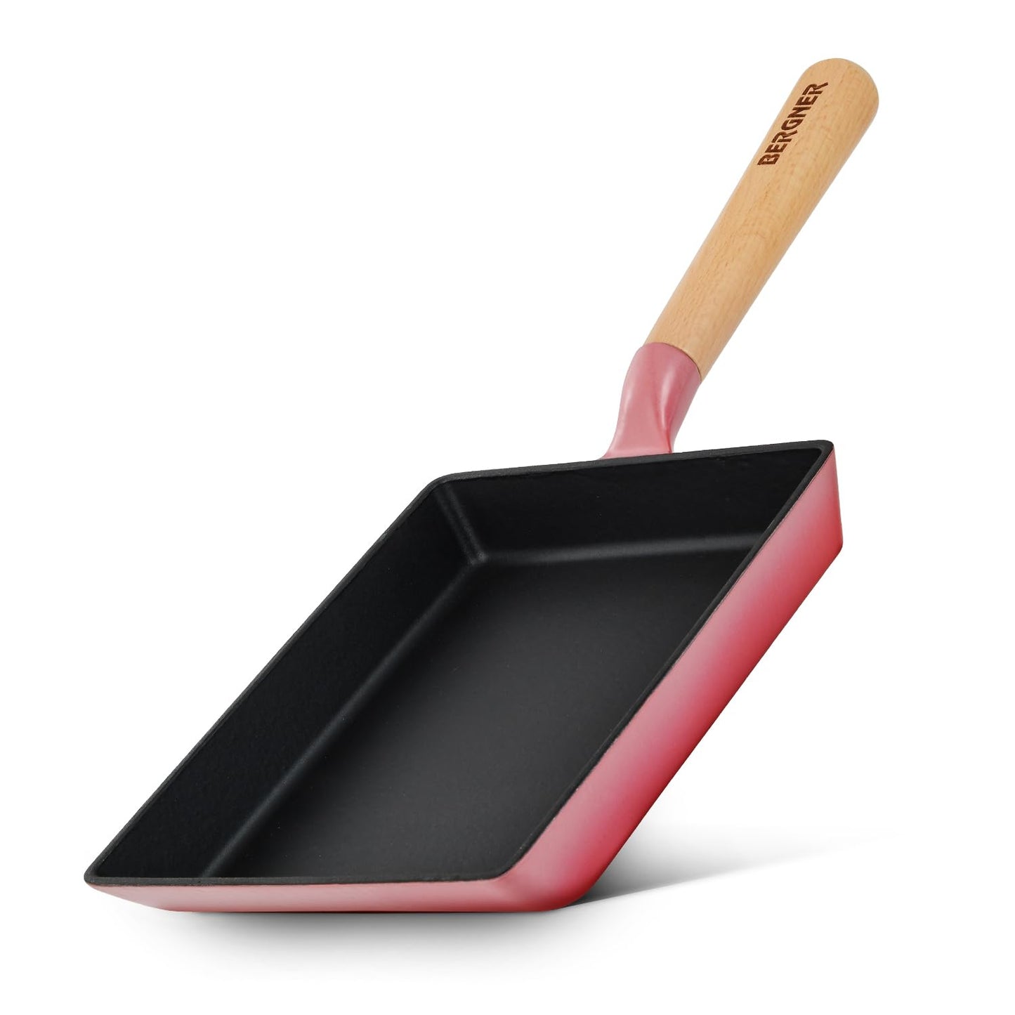 Bergner Excalibur 23x18cm Cast Iron Square Pan | Non-Stick Pink Grill Pan