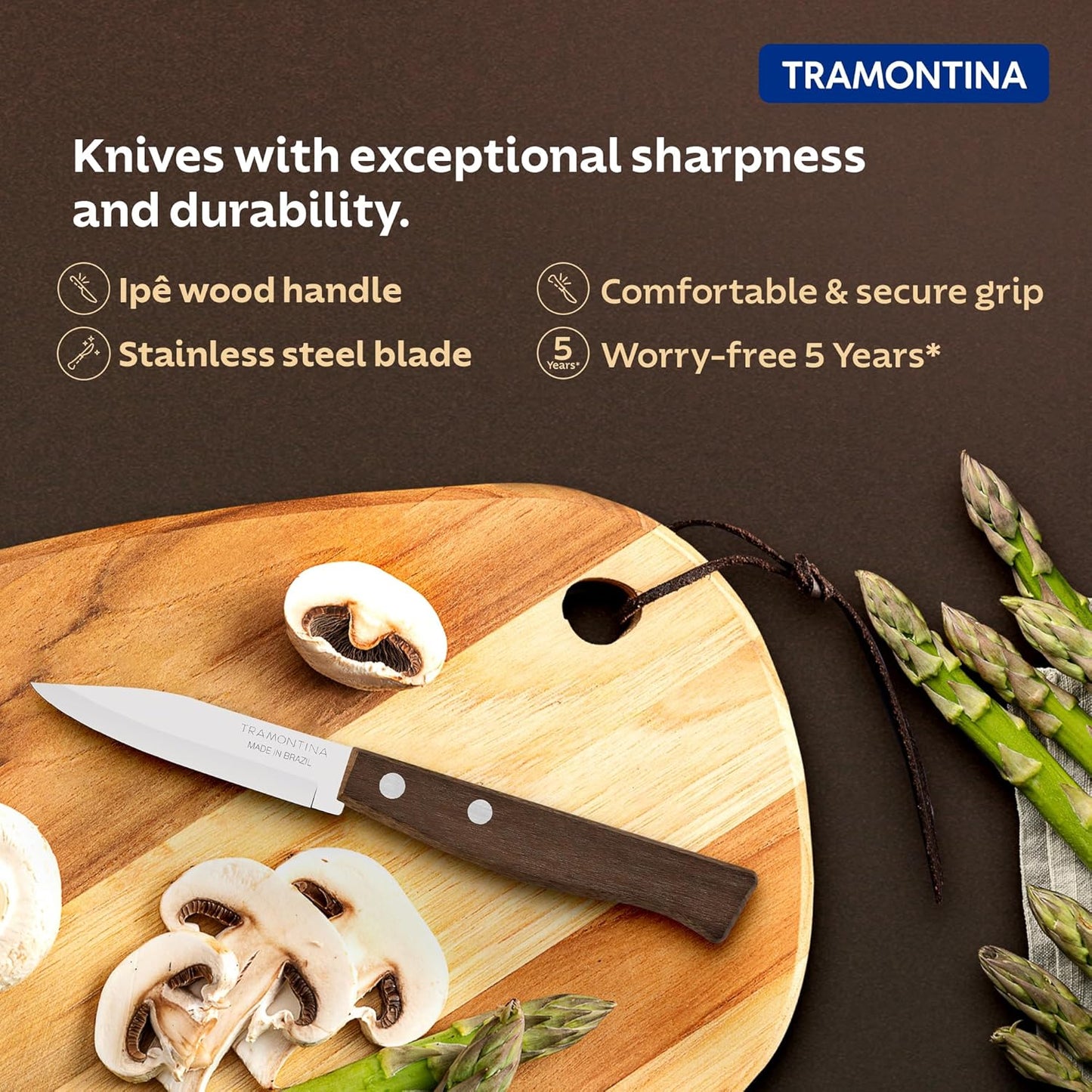 SEO Title: Tramontina Tradicional 3 Inch Vegetable & Fruit Knife | Stainless Steel Paring Knife | Natural Wooden Handle
