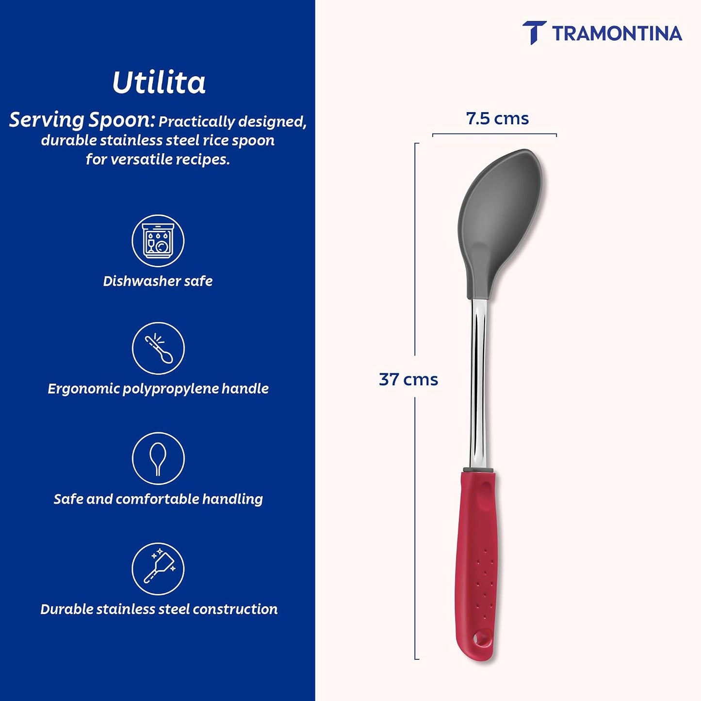 Tramontina Nylon Rice Spoon | Red Polypropylene Handle