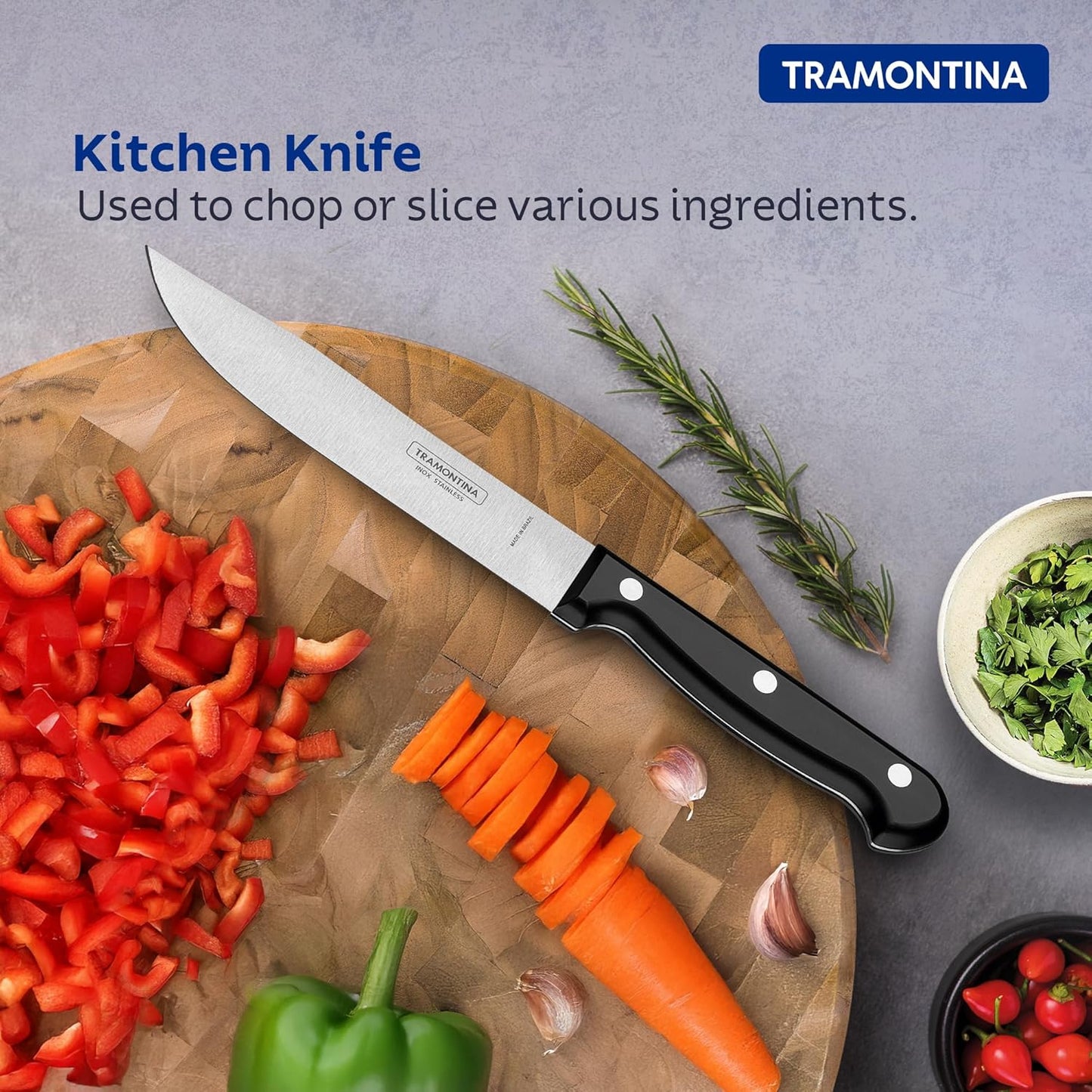 Tramontina Ultracorte Knife Set of 3 | Sharp Antimicrobial Stainless Steel Kitchen Knives for Everyday Food Preparation