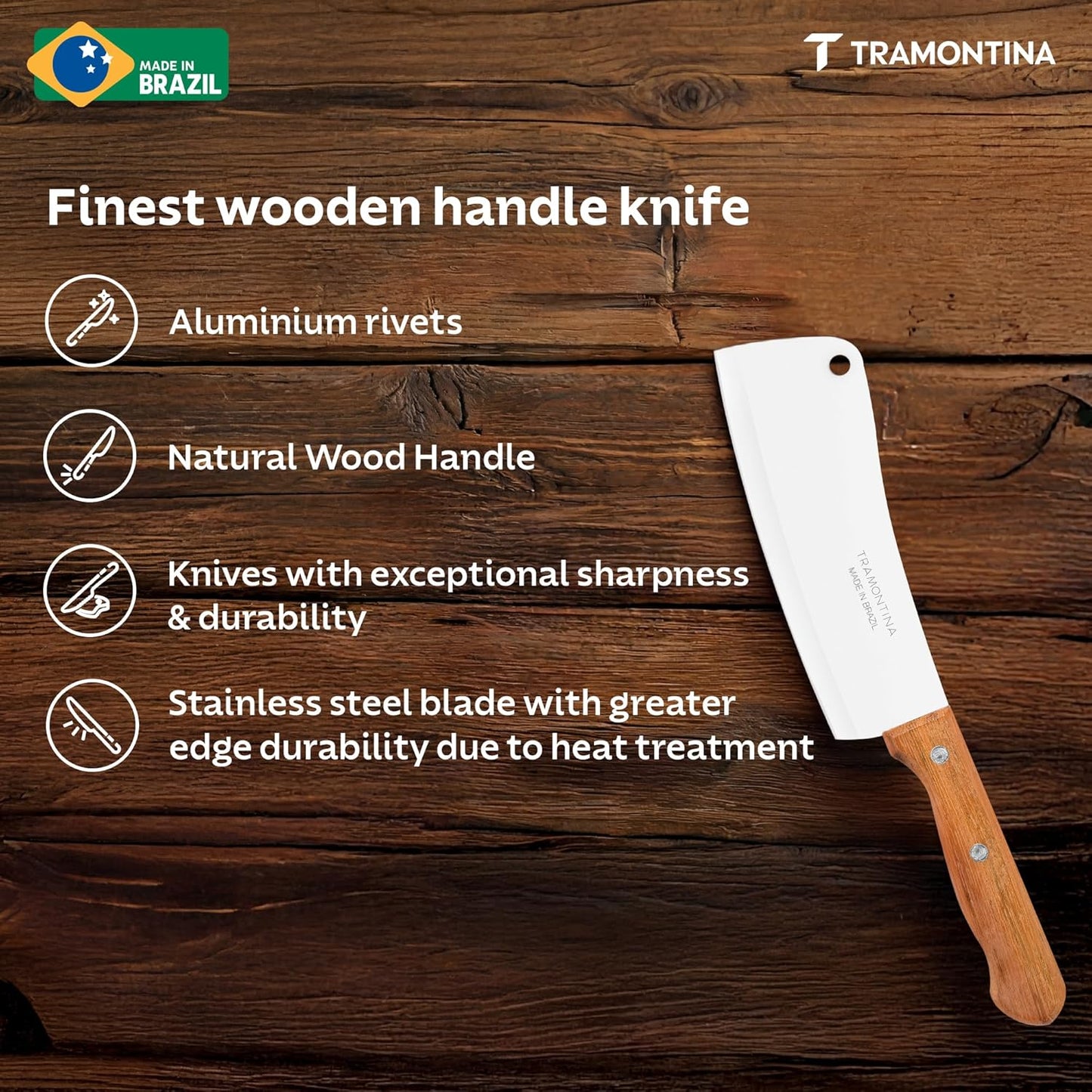 Tramontina 6 Inch Stainless Steel Butcher Cleaver | Bone Cutting Knife