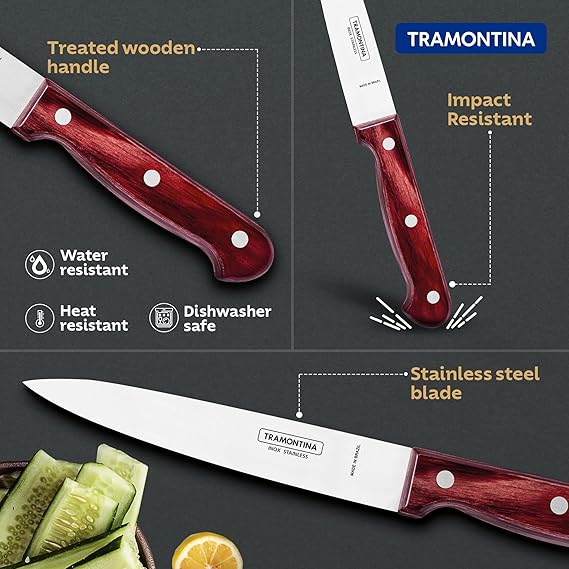 Buy Tramontina Polywood 6 Inch Utility Knife | Stainless Steel Multipurpose Kitchen Knife | Red Wooden Handle
