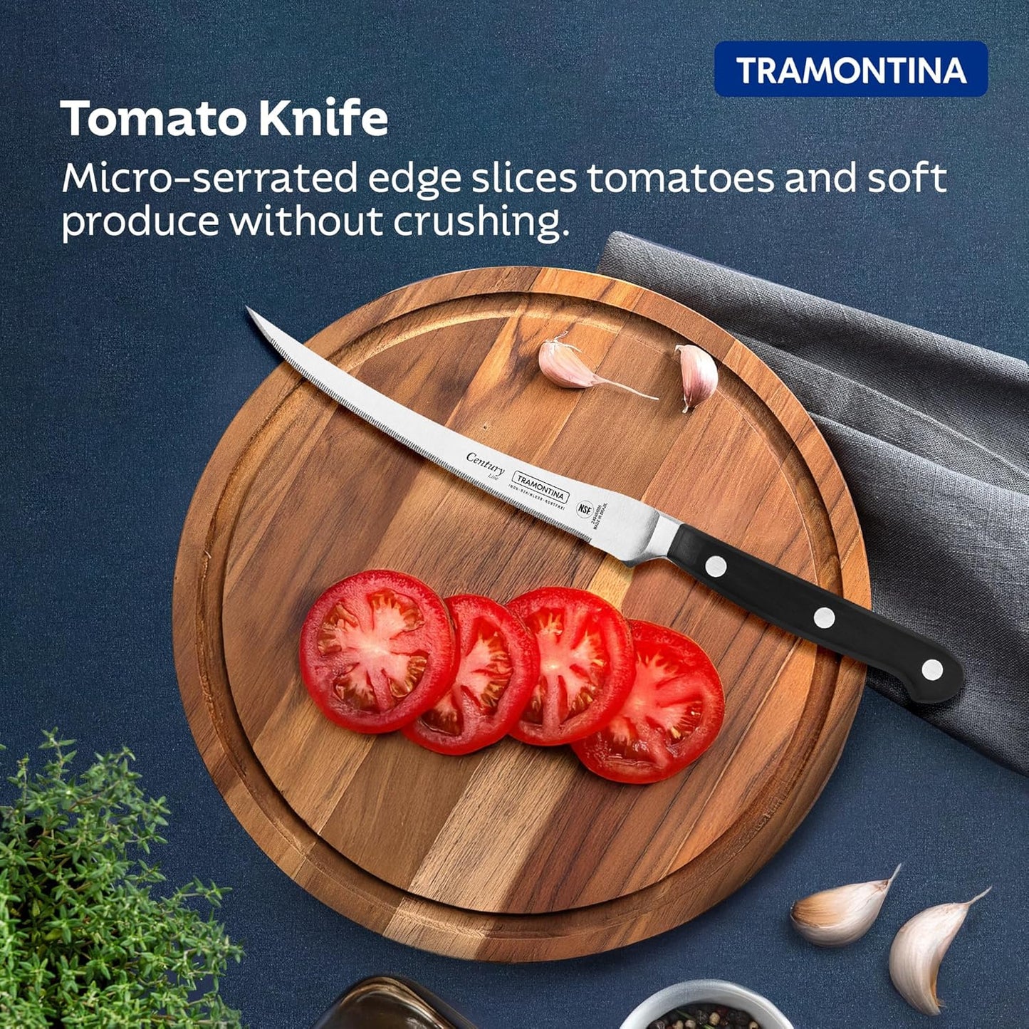 Century Stainless Steel Tomato  Micro-Serrated Blade Kitchen Knife | Professional Tomato Slicer