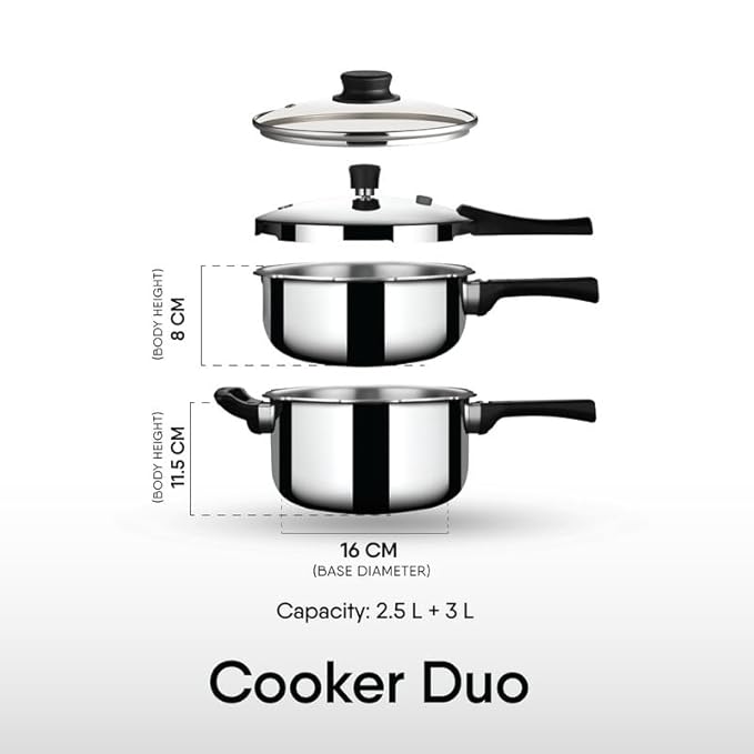Stahl Triply  Broad and Tall Cooker Combo Induction Gas