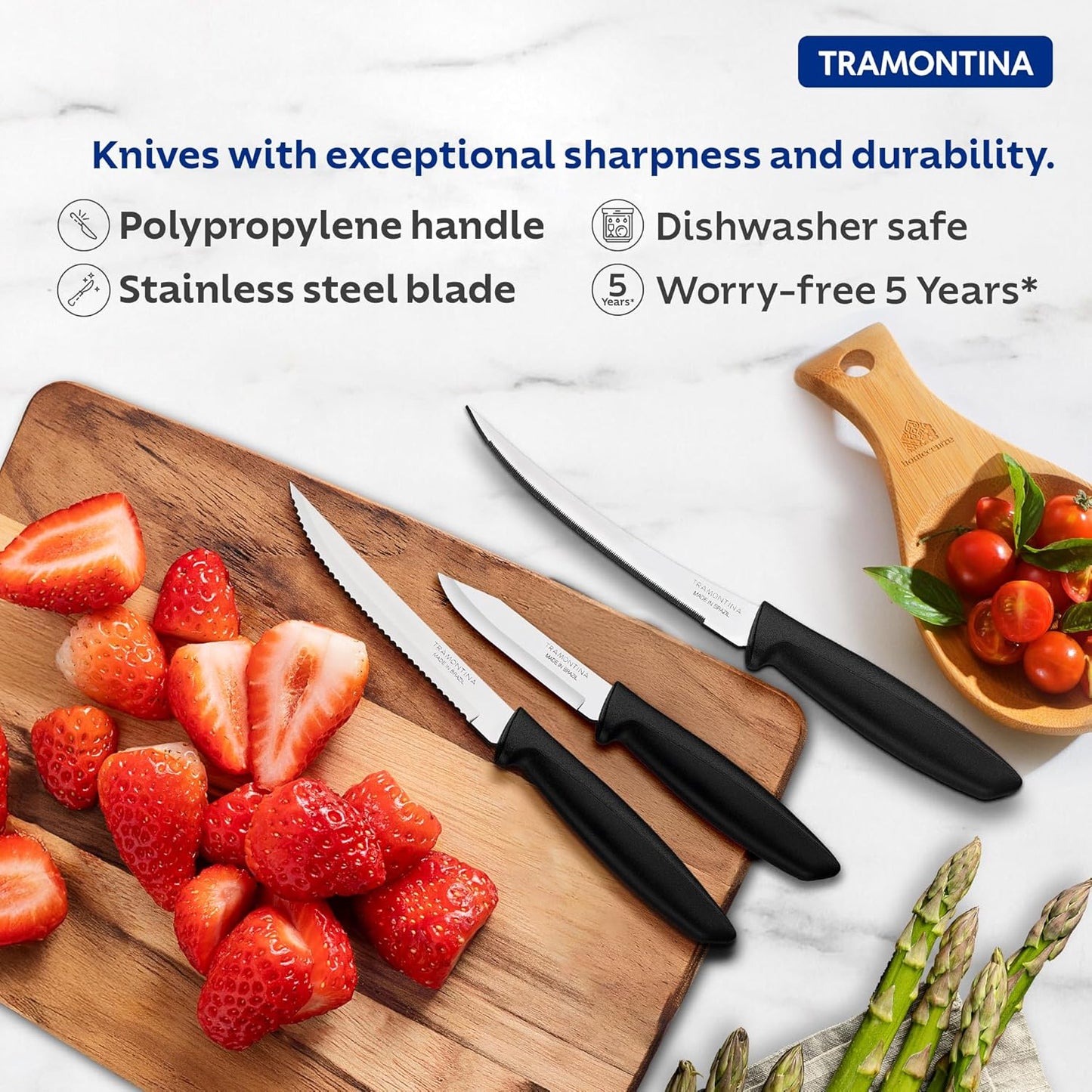 Tramontina Stainless Steel 3 Piece Knife Set | Fruit, Tomato & Vegetable Knives