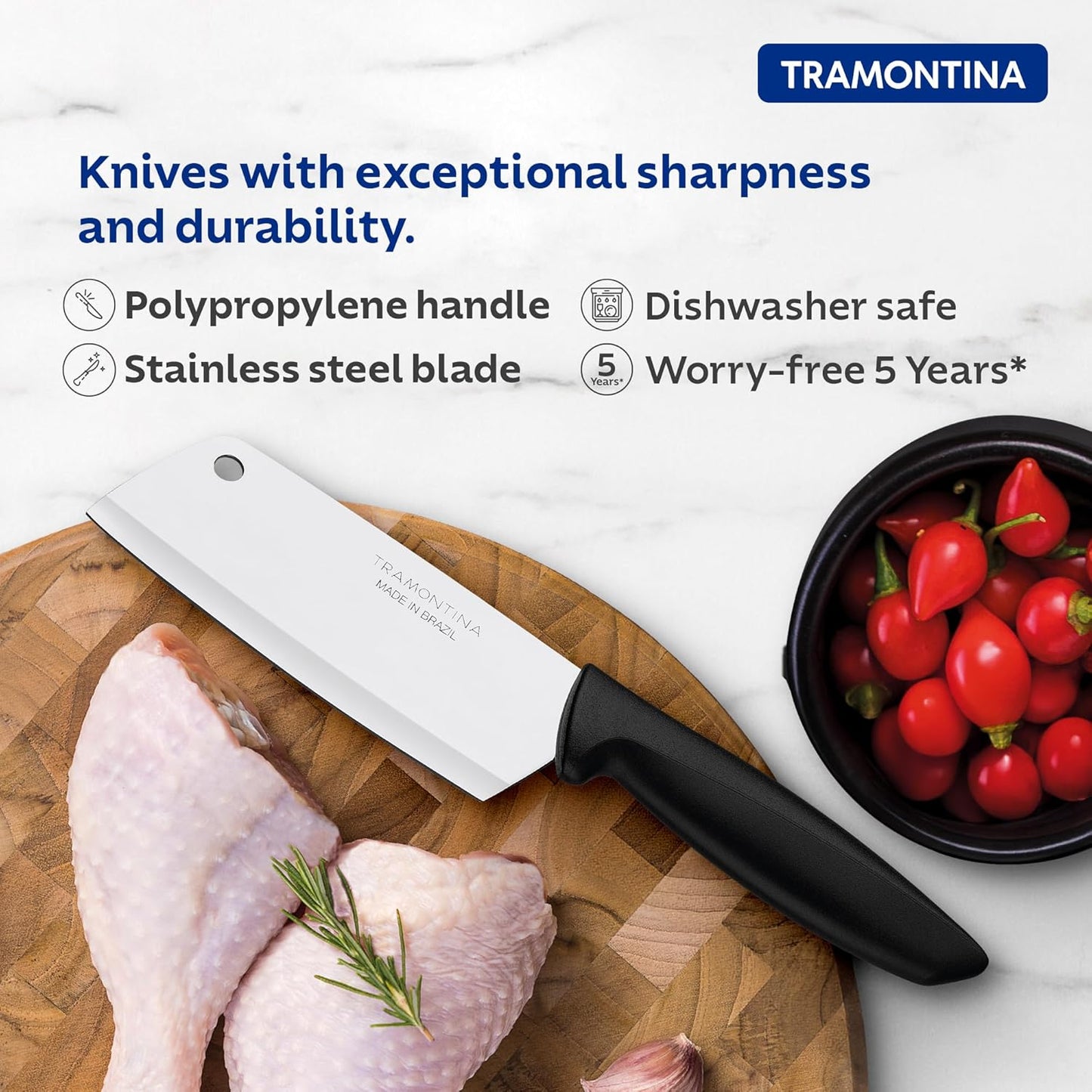 Tramontina 5 Inch Stainless Steel Cleaver Knife | Heavy Duty Kitchen Knife