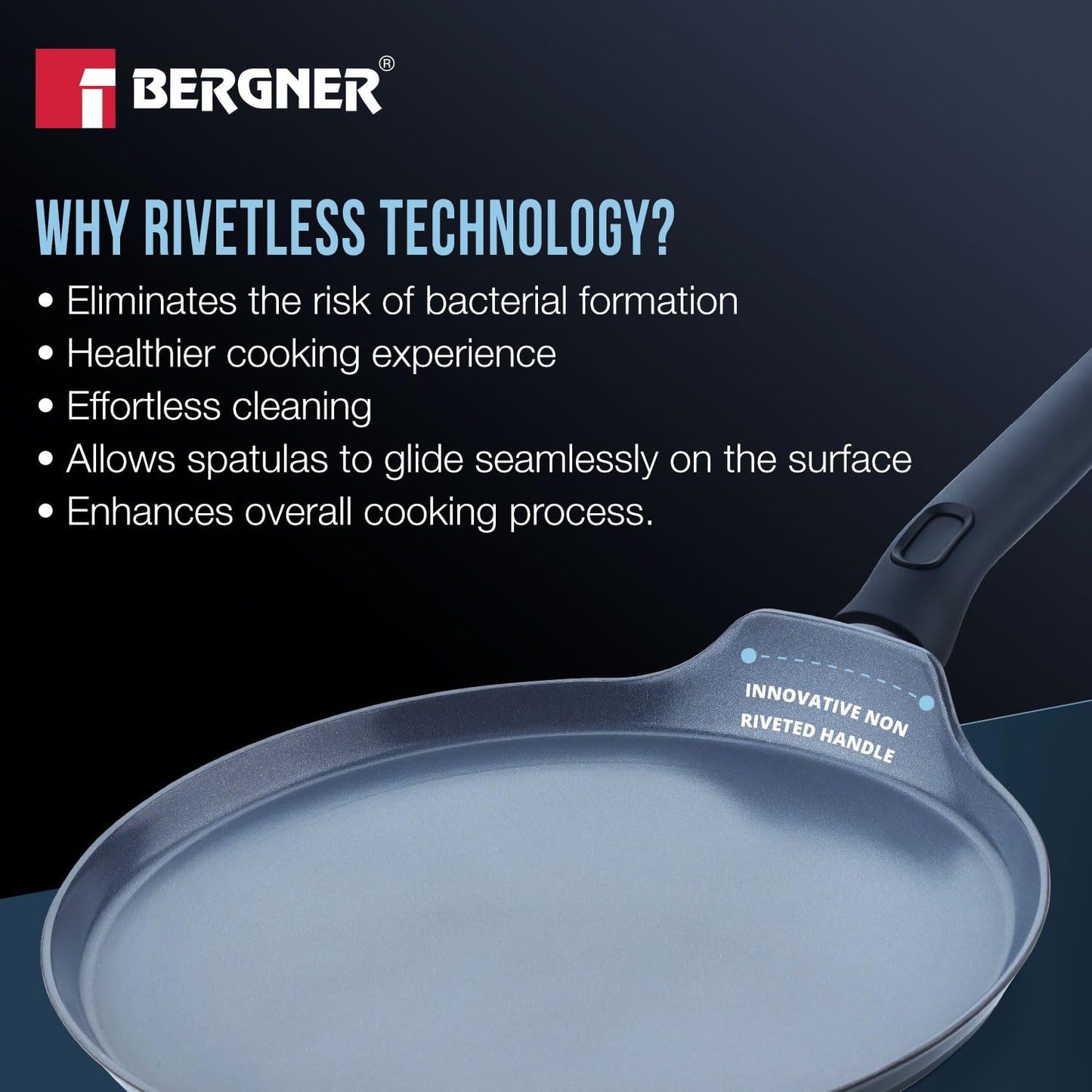 Bergner Jade 28cm Ceramic Non-Stick Dosa Tawa | Forged Aluminium | Induction Ready