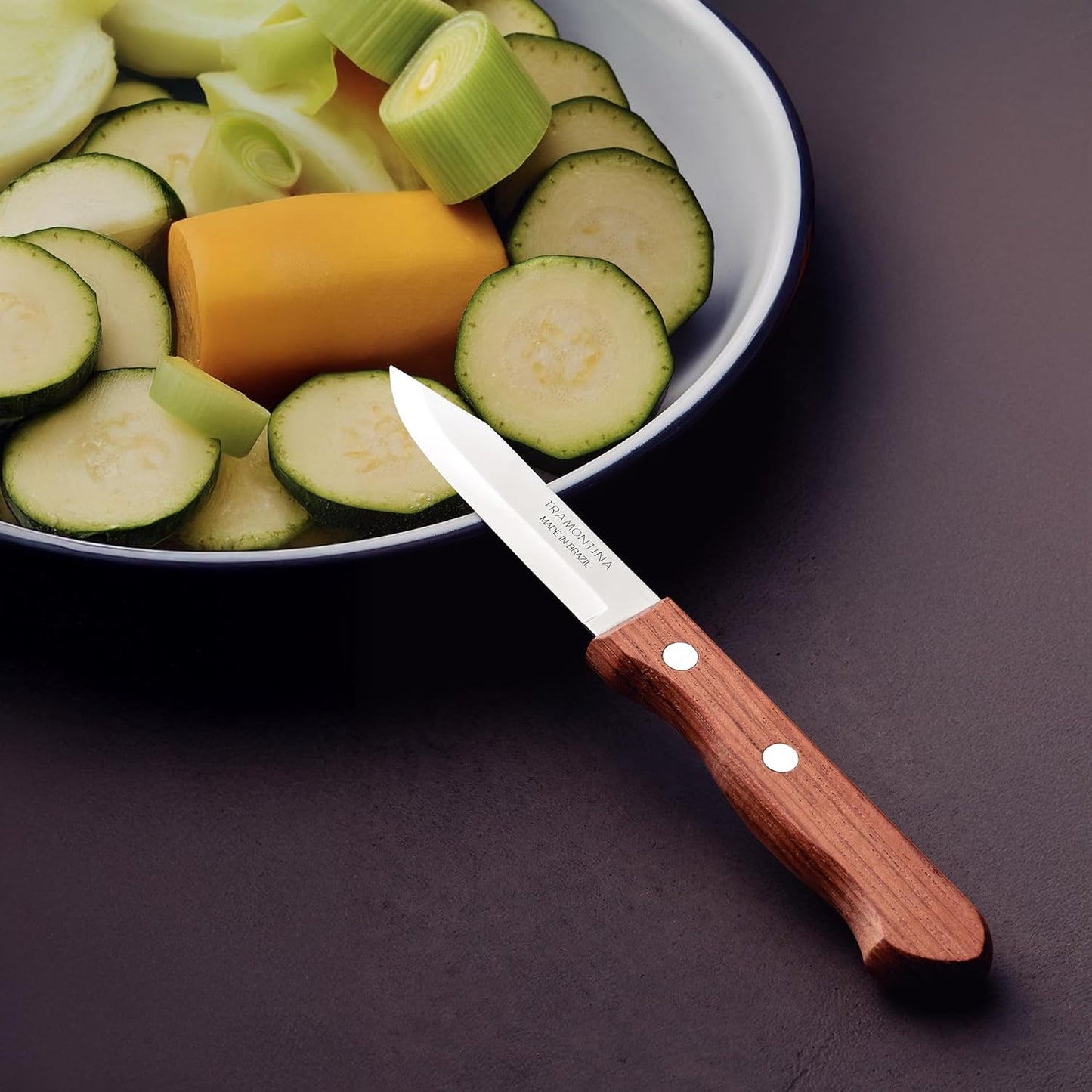TRAMONTINA Dynamic 7cm Vegetable & Fruit Knife | Stainless Steel Paring Knife | Natural Wood Handle for Precision Cutting