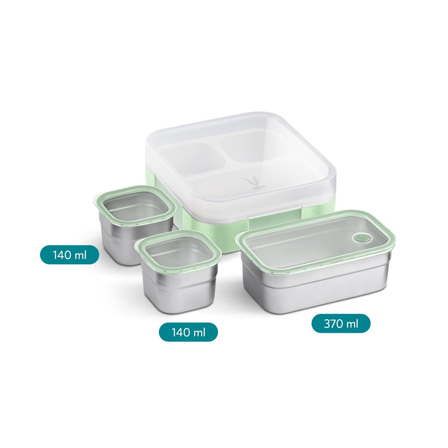 VAYA Tydbyt Kids Lunch Box 650ml Stainless Steel Bento Tiffin Box with 3 Leakproof Containers