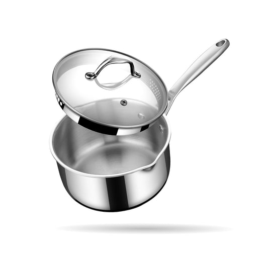 Stahl Triply Saucepan Dual Strainer Glass Lid Induction