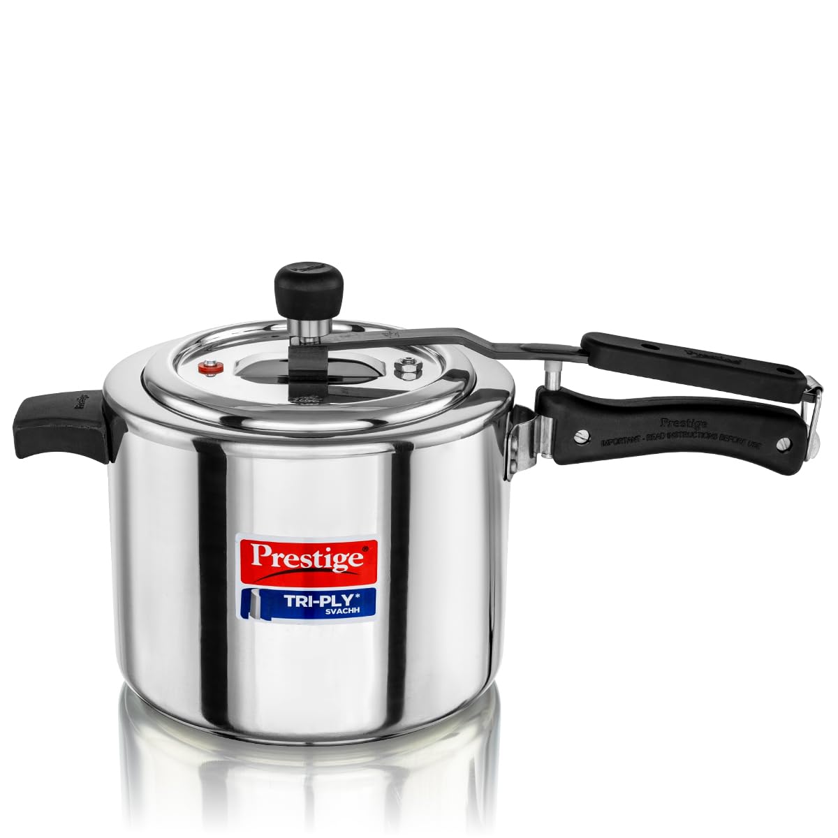 Prestige Tri-Ply Svachh Stainless Steel Pressure Cooker | Spillage Control | Faster Cooking | Silver