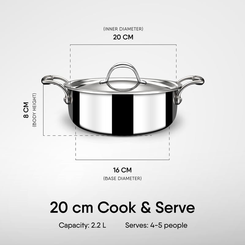 Stahl Casserole Triply Induction Gas Cook & Serve