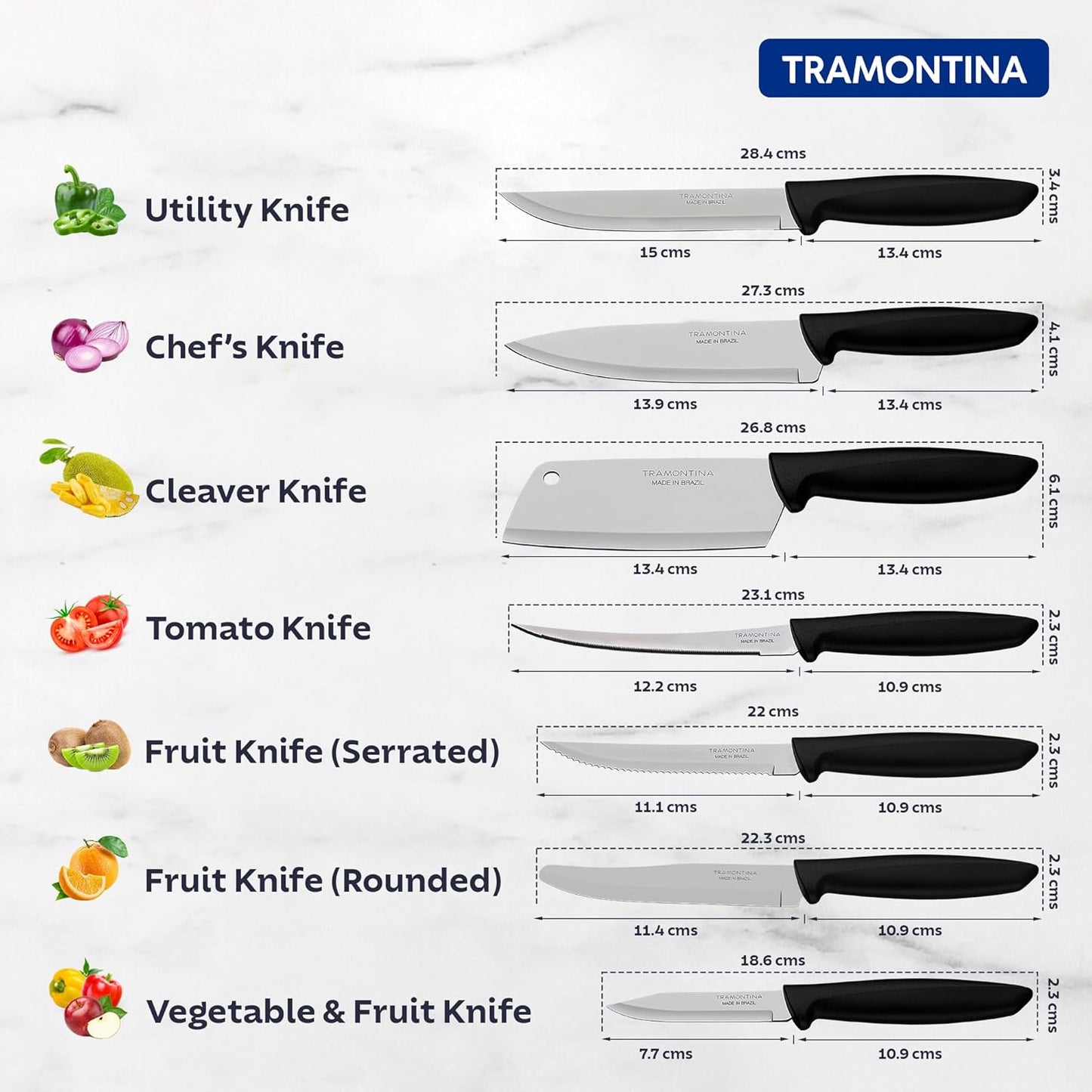 Tramontina Stainless Steel 3 Piece Knife Set | Fruit, Tomato & Vegetable Knives