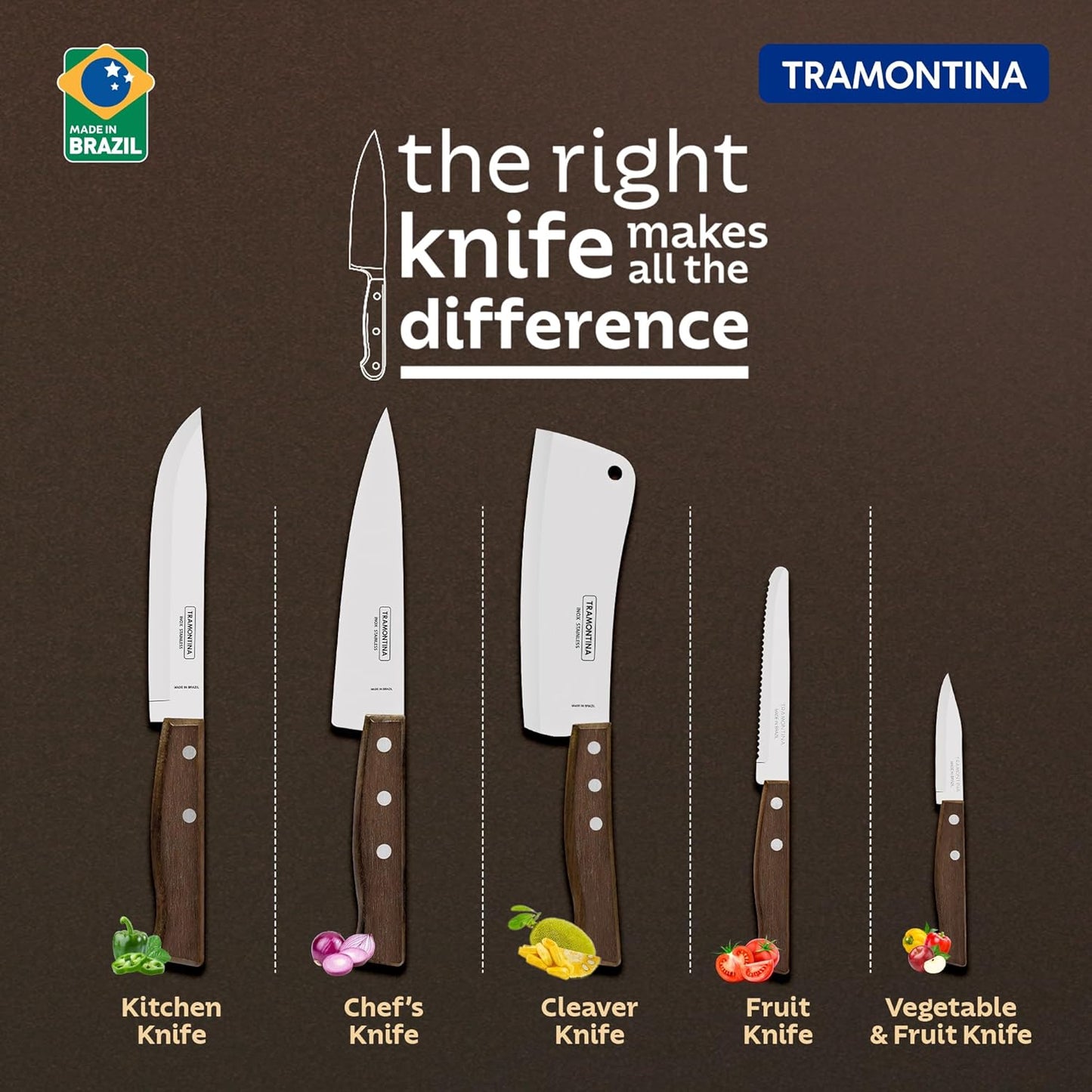 Tramontina Meat Cleaver 15cm | Heavy-Duty Stainless Steel Chopper Knife with Premium Wooden Handle for Kitchen & Butchery