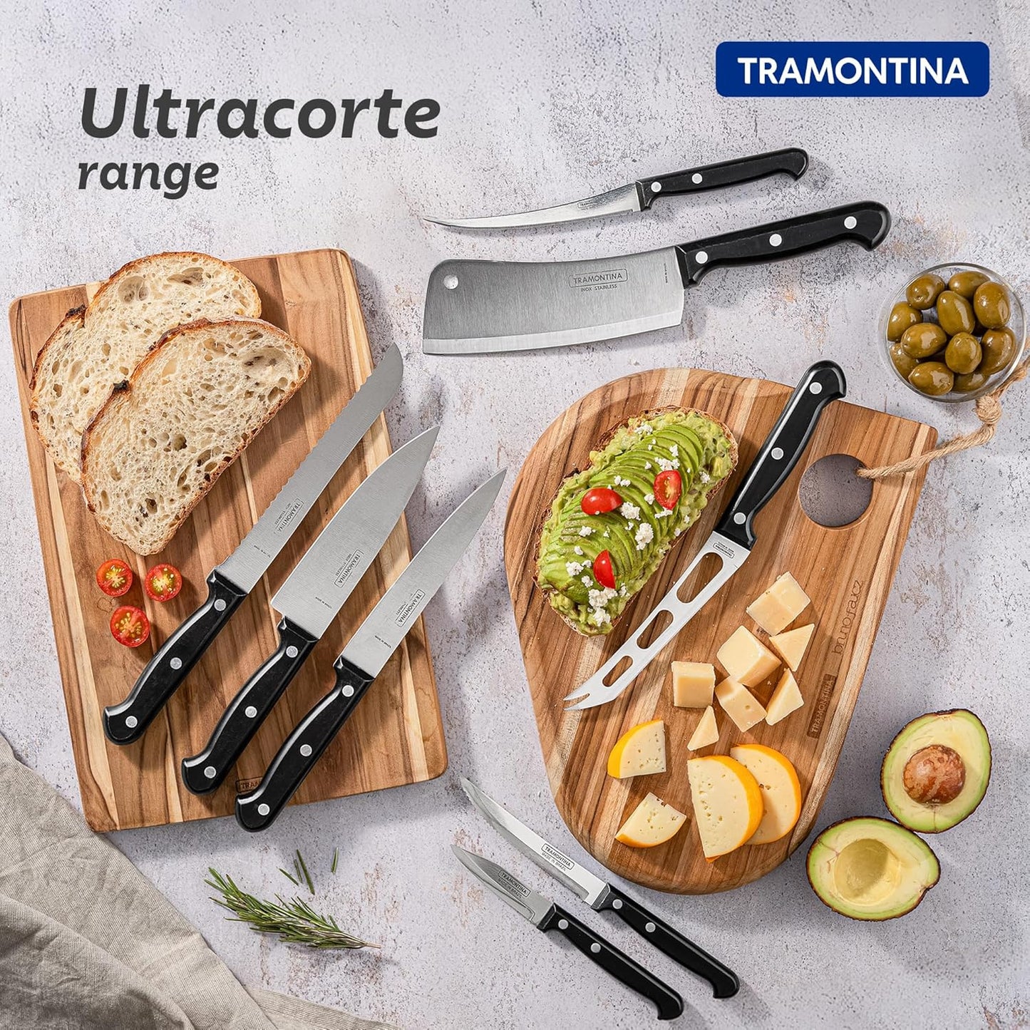 Tramontina Ultracorte Knife Set of 3 | Sharp Antimicrobial Stainless Steel Kitchen Knives for Everyday Food Preparation