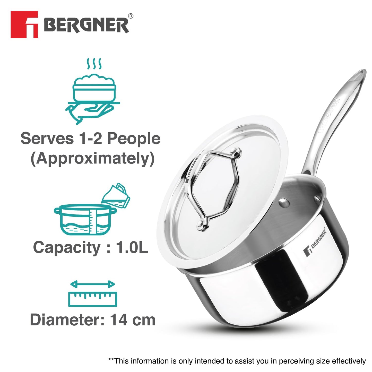Bergner Tri-Oak Triply Saucepan with Wooden Handle