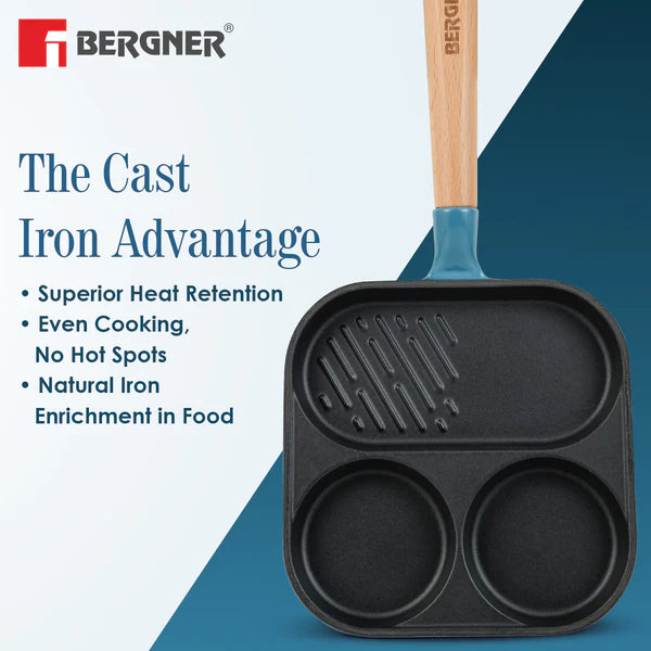 Bergner Excalibur 18cm Cast Iron Breakfast Pan | PFAS-Free Non-Stick Blue