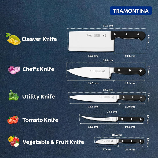 Century 6 Inch Stainless Steel Chef Knife | Professional Kitchen Cutting Knife | Ergonomic Handle