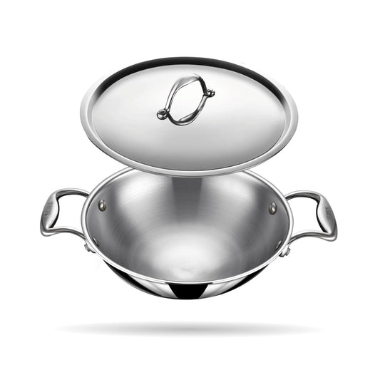 Stahl Artisan Triply Deep Kadhai with Lid Induction Gas