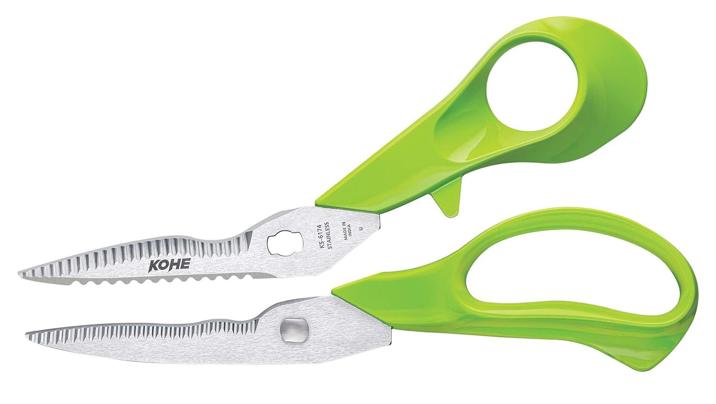 KOHE 5 in 1 Multi - Purpose Stainless Steel Detachable Kitchen Scissors with 1 Standard Non Serrated Classic Kitchen Knife | Kitchen Knife Set