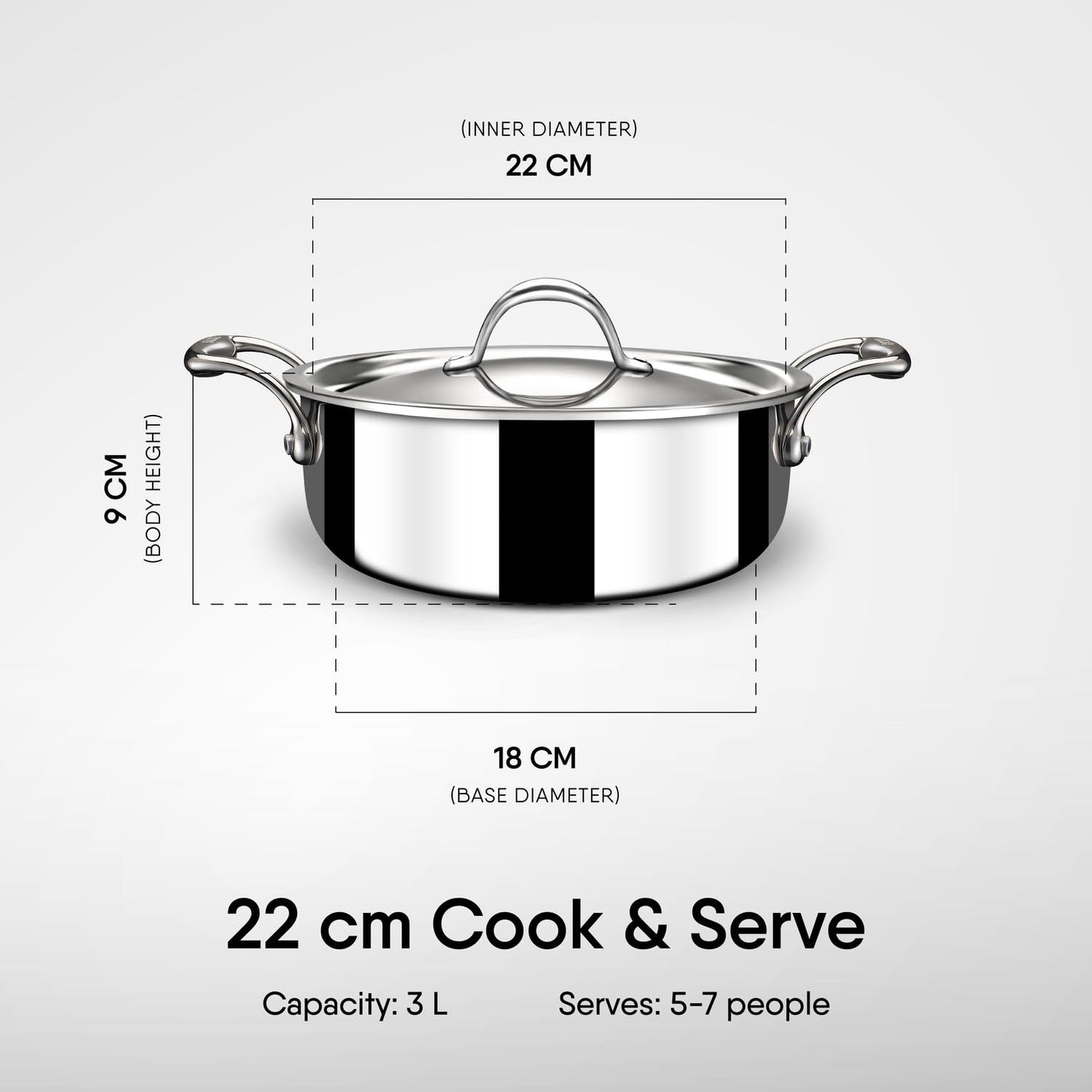 Stahl Casserole Triply Induction Gas Cook & Serve