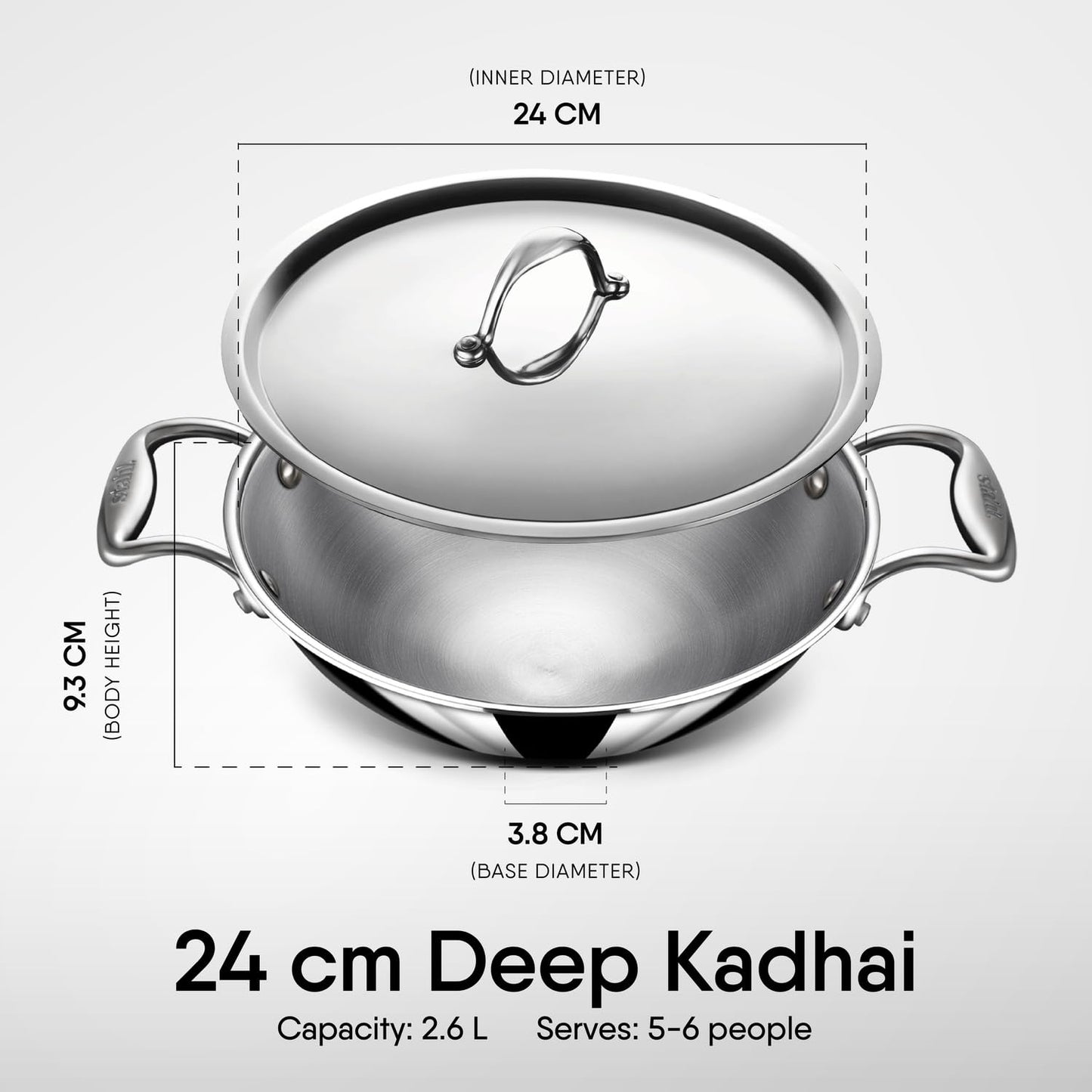 Stahl Artisan Triply Deep Kadhai with Lid Induction Gas