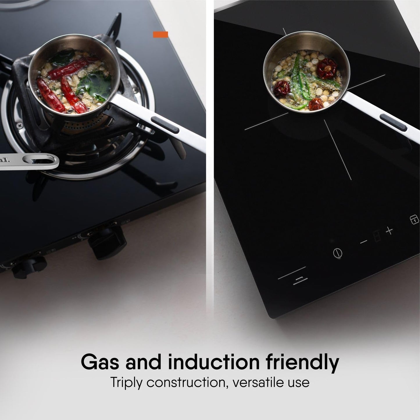 Stahl Artisan Triply Tadka Pan 230ml 300ml 500ml Induction Gas