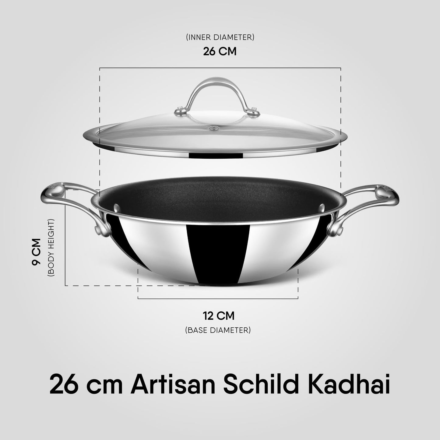 Stahl Artisan Kadhai Non Stick Triply with Lid