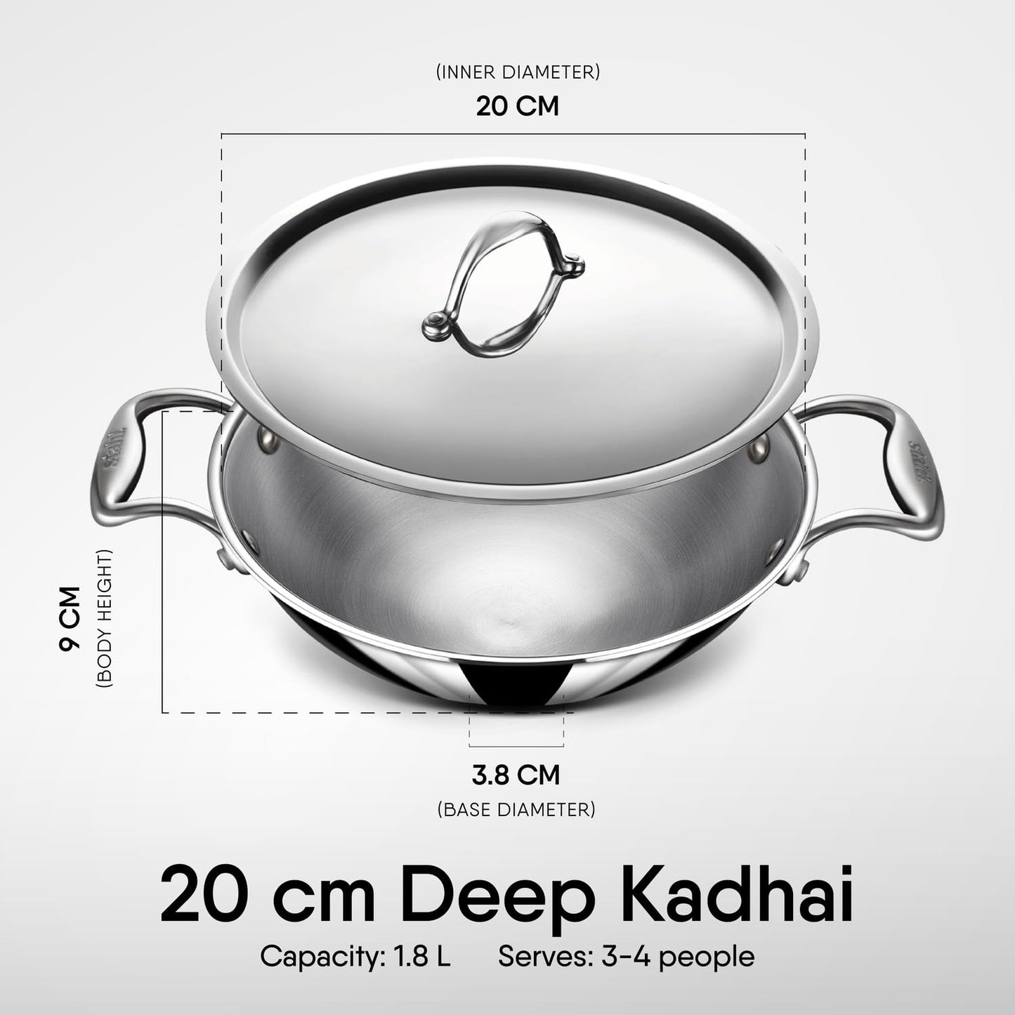 Stahl Artisan Triply Deep Kadhai with Lid Induction Gas