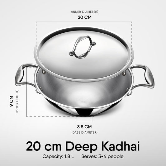 Stahl Artisan Triply Deep Kadhai with Lid Induction Gas