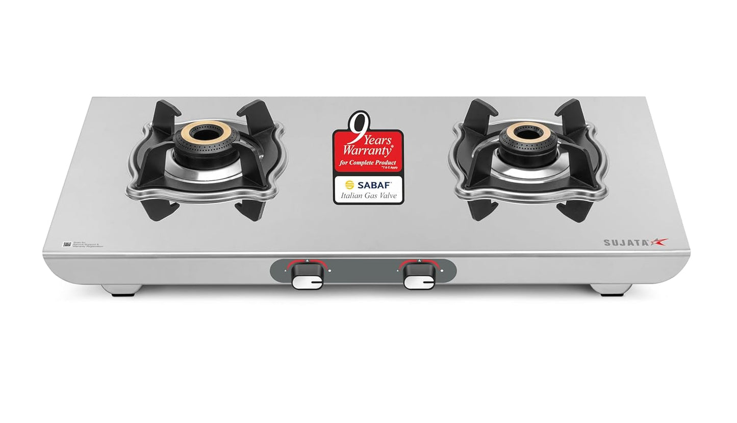 Sujata Majestic Gas Stove | SABAF Burners | ISI Certified | LPG & PNG