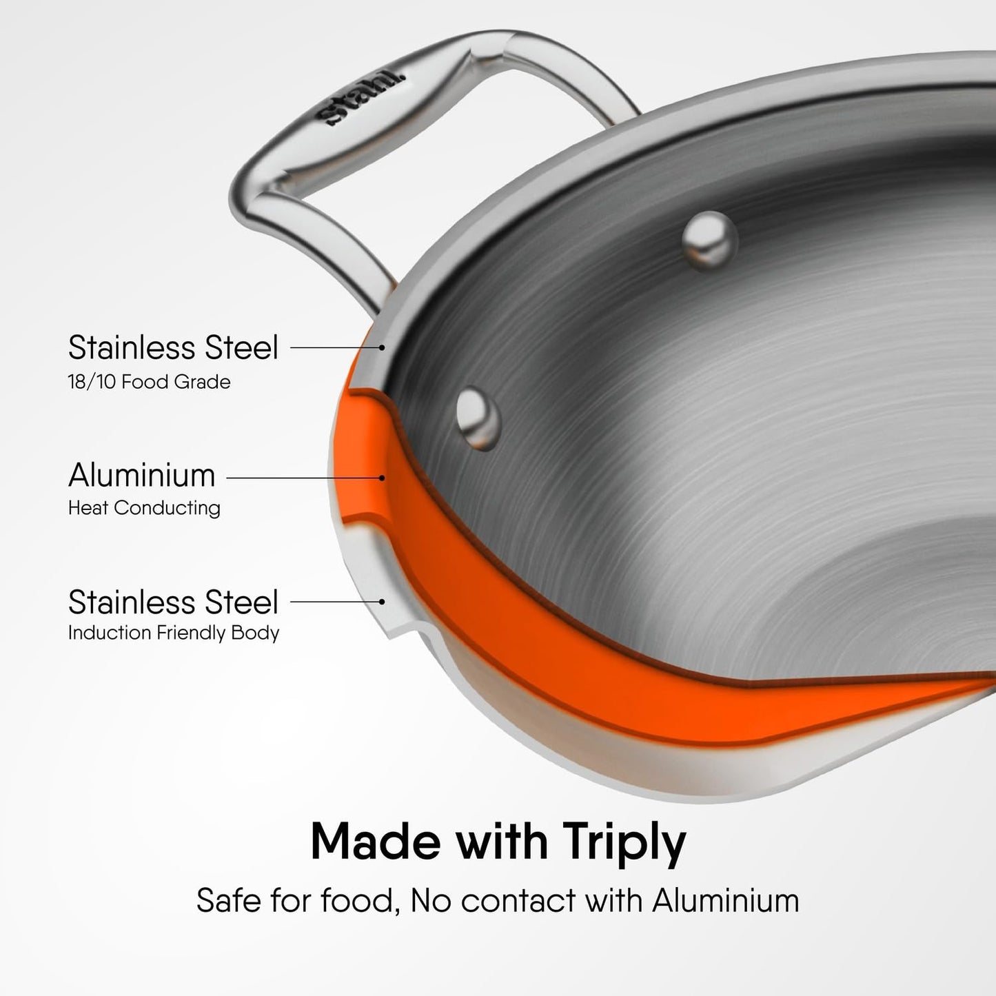 Stahl Artisan Triply Deep Kadhai with Lid Induction Gas
