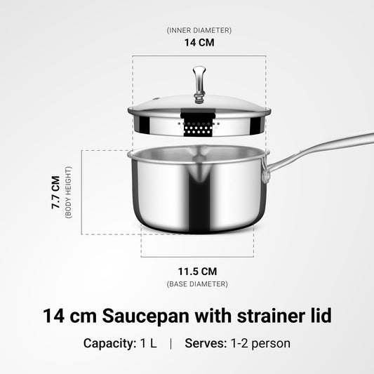 Stahl Triply Saucepan Dual Strainer Glass Lid Induction