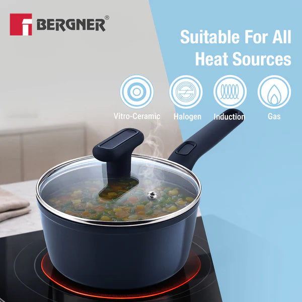 Bergner Jade Forged Aluminium Saucepan 18cm (1.8L) with Glass Lid | Ceramic Non-Stick